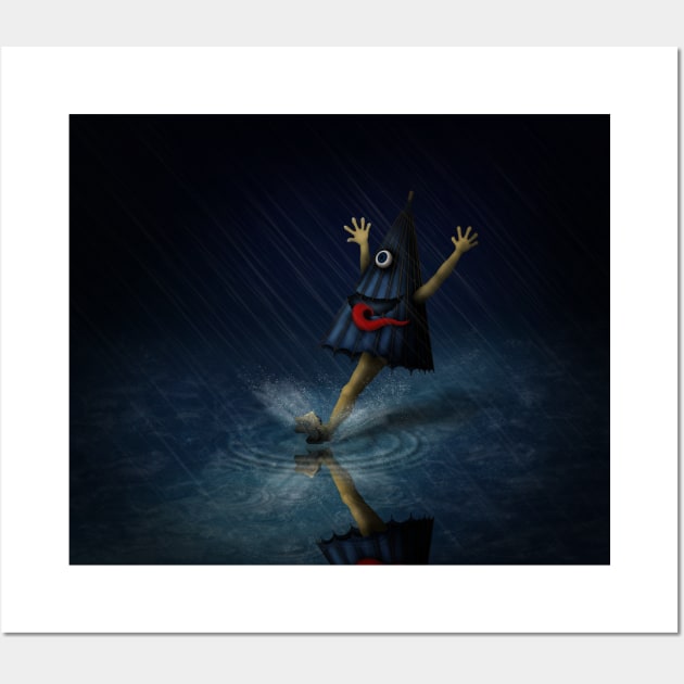 Kasa Obake Japanese Umbrella Ghost Enjoying A Rainy Day Wall Art by Mozartini